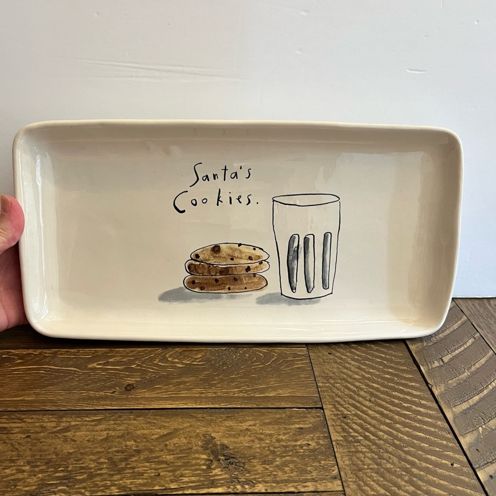 Rae Dunn Magenta Large Holiday Santa’s Cookies Ceramic Tray